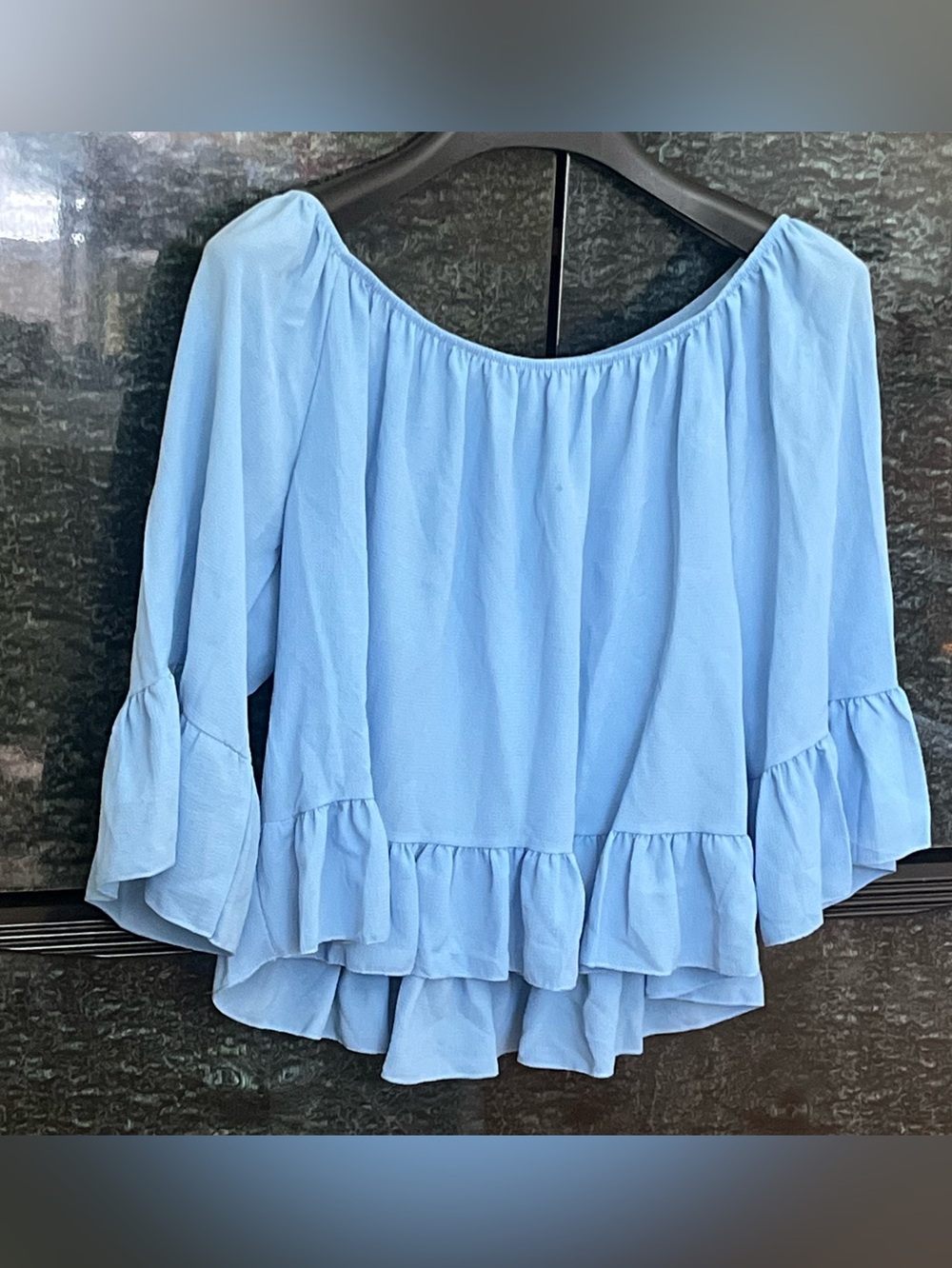 2/25$ NWOT Sky Blue Ruffle Boho Peasant Blouse
